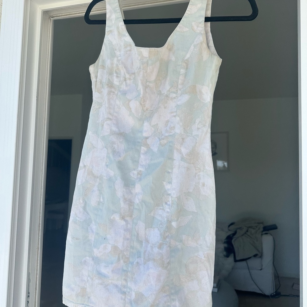 H&M White and Pink Sheath Mini Dress Square Neck Sleeveless